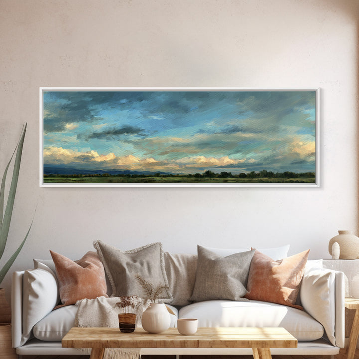 Modern Landscape with Expansive Calm Sky Canvas Print, Living Room Art, Art Print, Living Room Decor, Watercolor Art, Living, LIR-3x1-43