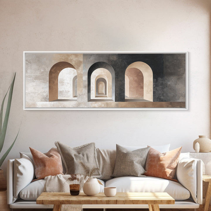 Black and White Architectural Arch Composition Framed Canvas Print, Living Room Art, Home, Living Room Decor, Oil Painting, LIR-3x1-47
