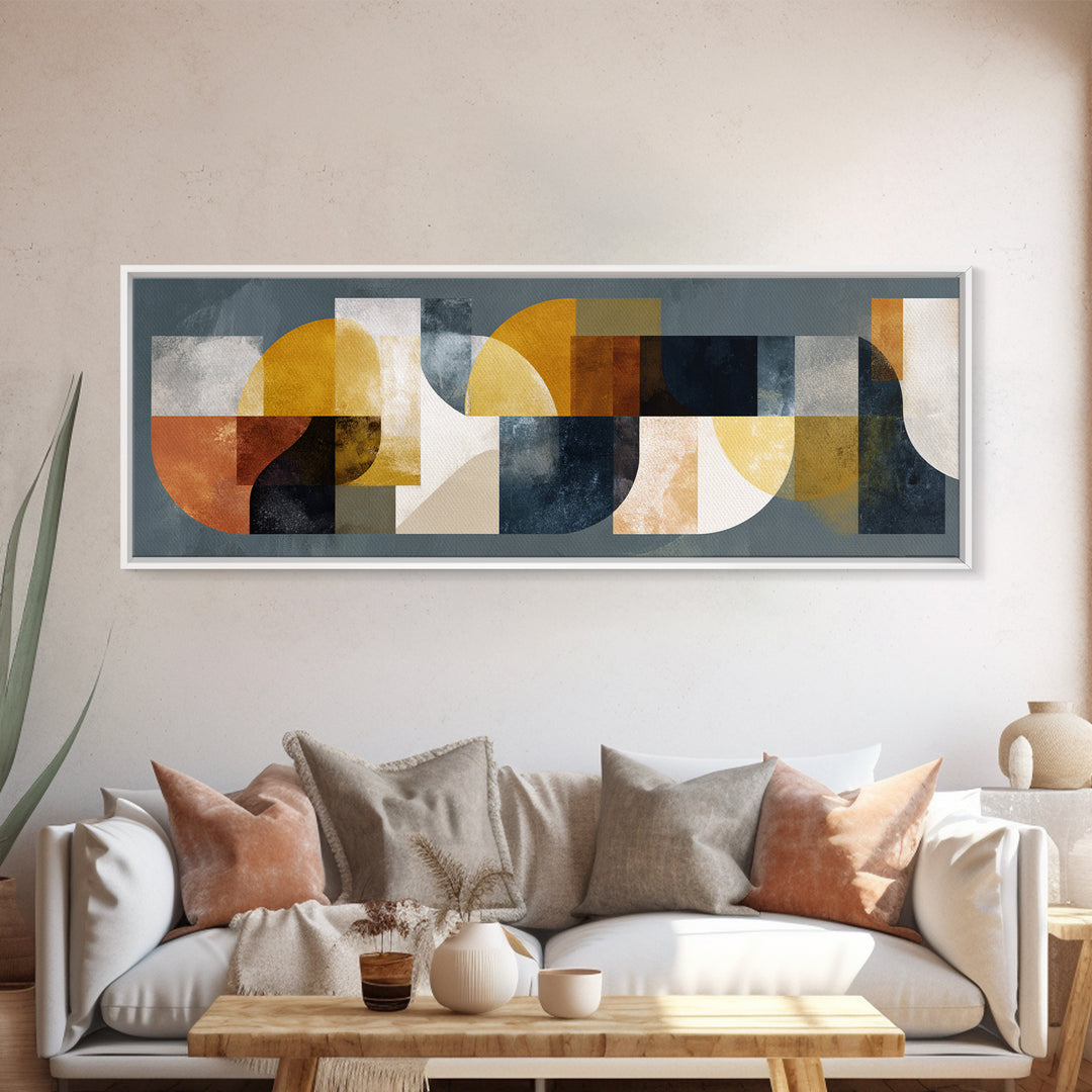 Mid Century Geometric Artwork Canvas Print, Living Room Art, Textured Painting, Living Room Decor, Abstract Art, Living, LIR-3x1-48