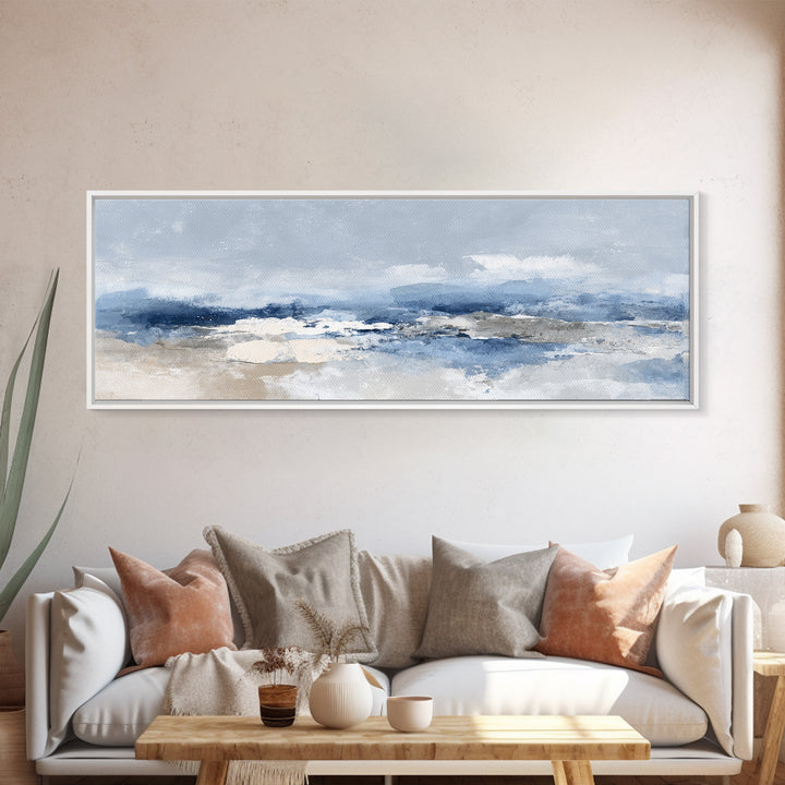 Coastal Aerial Shoreline Framed Canvas Print, Living Room Art, Printable, Living Room Decor, Oil Painting, Living, LIR-3x1-51
