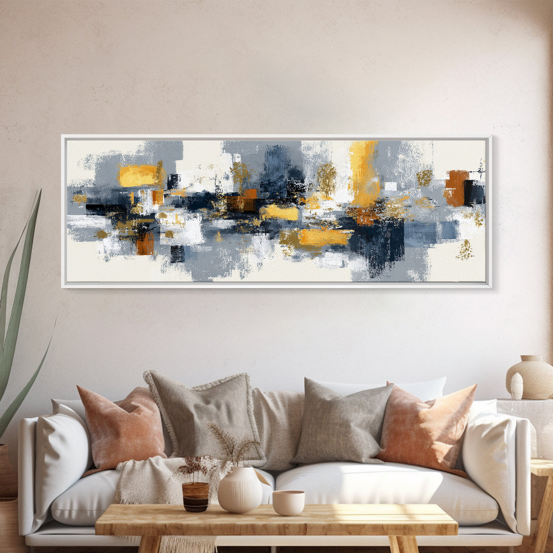 Gold Accented Abstract Brushwork Canvas Print, Living Room Art, Living Room Wall Art, Living Room Decor, Abstract Art, Living, LIR-3x1-54