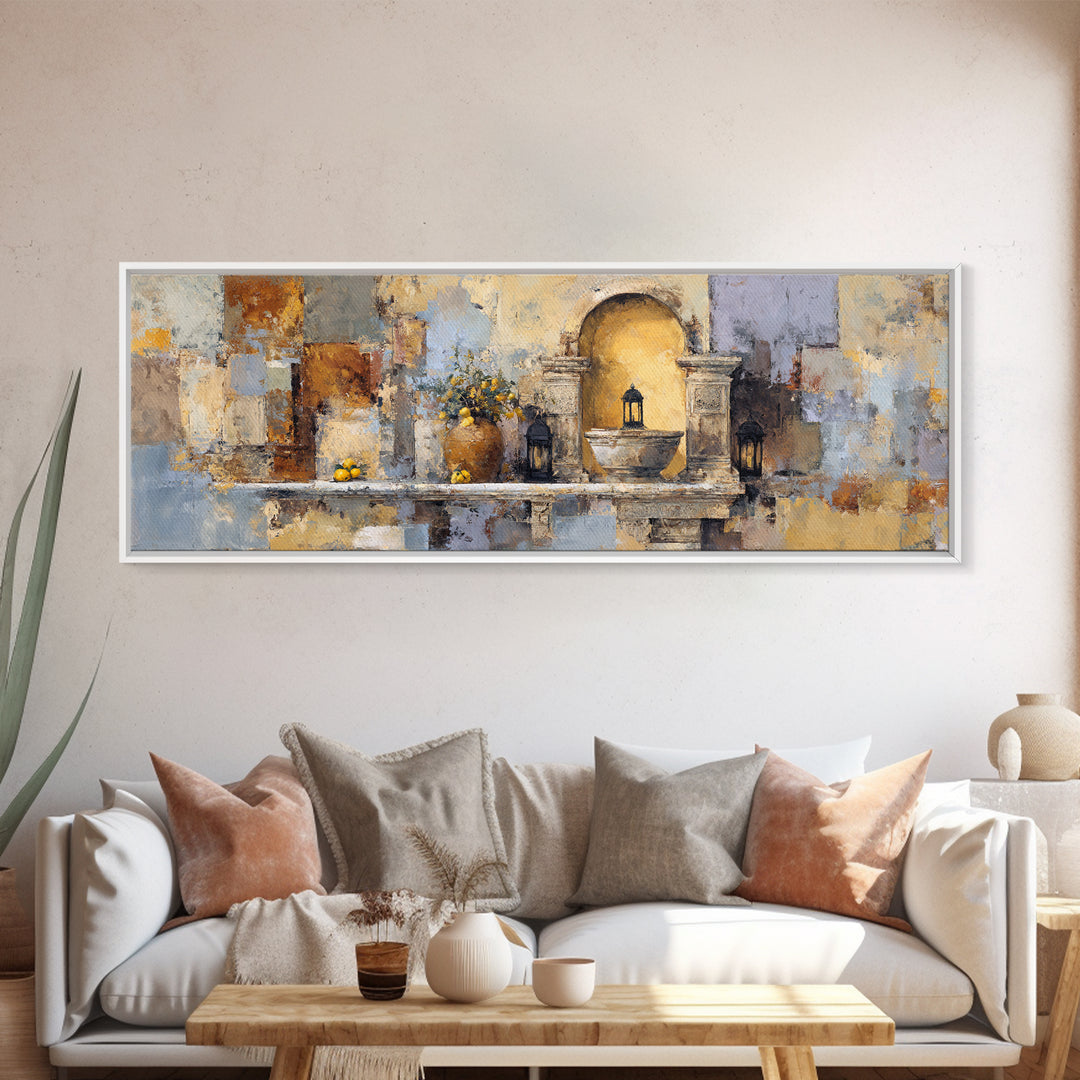 Warm Mediterranean Lemon Still Life Framed Canvas Print, Living Room Art, Apartment Decor, Living Room Decor, Fine Art, Living, LIR-3x1-58