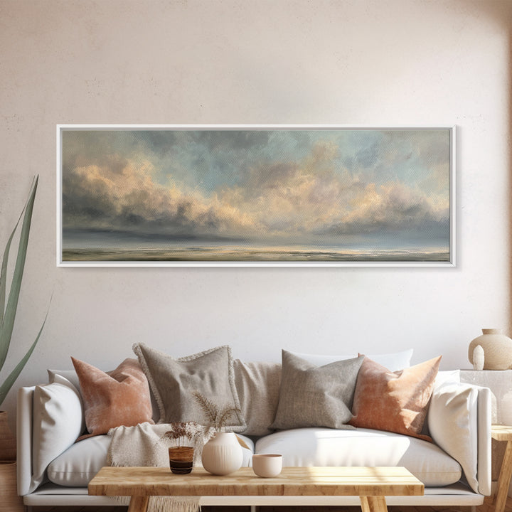 Large Cloudscape with Gentle Movement Framed Canvas Print, Living Room Art, Painting, Living Room Decor, Fine Art, Living, LIR-3x1-59