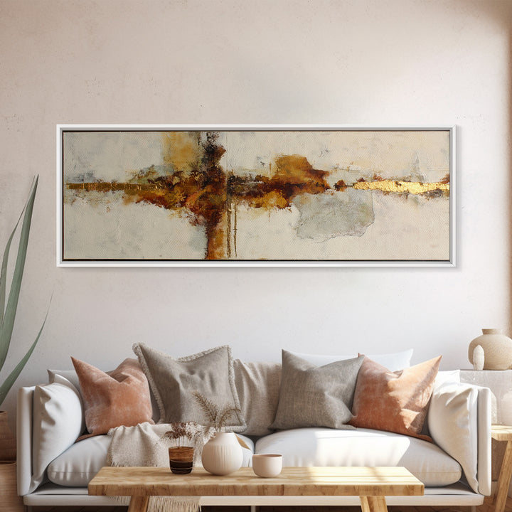 Gold Accented Abstract Brushwork Canvas Print, Living Room Art, Oversized Wall Art, Living Room Decor, Abstract Art, Living, LIR-3x1-6