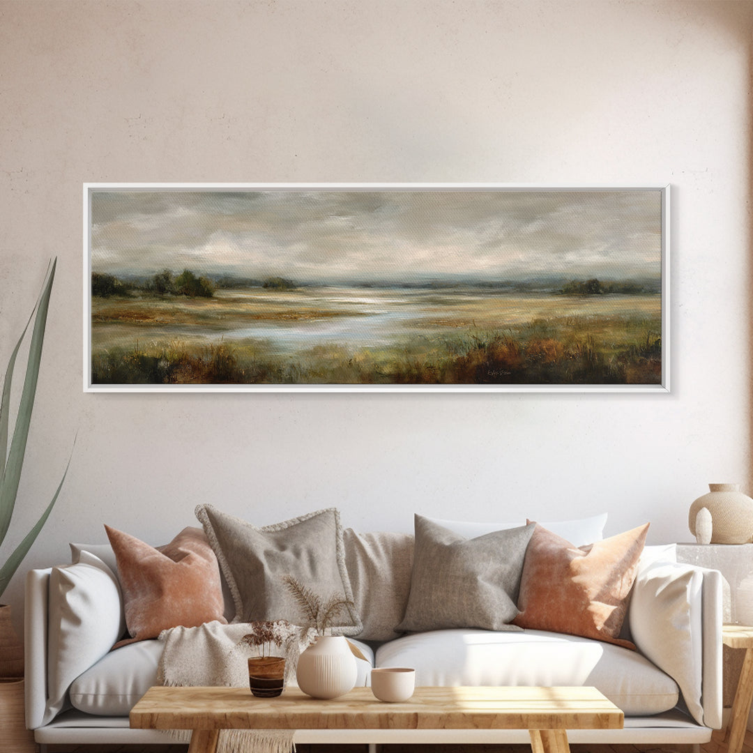 Quiet Meadow Landscape Framed Canvas Print, Living Room Art, Contemporary Art, Living Room Decor, Living, Oil Painting, LIR-3x1-63