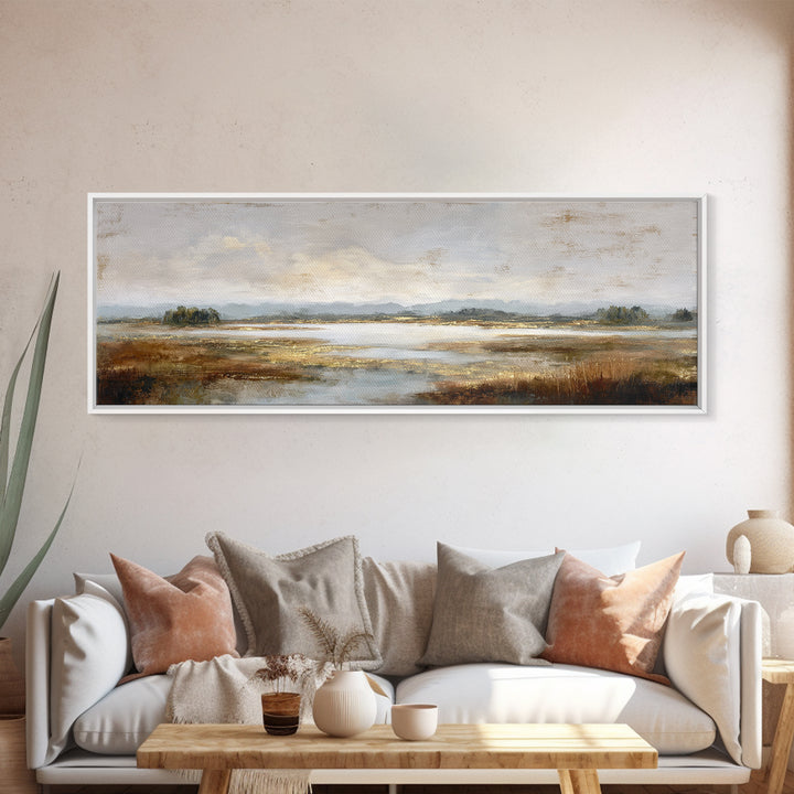 Modern Landscape with Expansive Calm Sky Framed Canvas Print, Living Room Art, Oil Painting, Living Room Decor, Living, LIR-3x1-67
