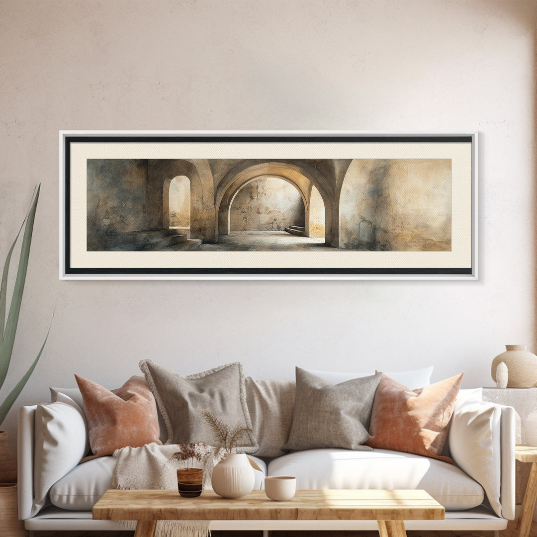 Black and White Architectural Arch Composition Canvas Print, Living Room Art, Digital Wall Art, Living Room Decor, Living, LIR-3x1-71