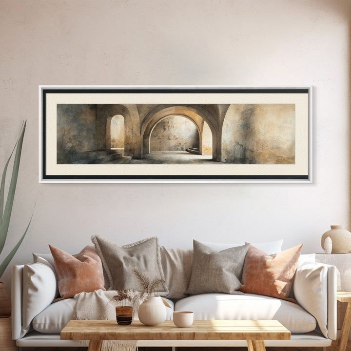 Black and White Architectural Arch Composition Canvas Print, Living Room Art, Digital Wall Art, Living Room Decor, Living, LIR-3x1-71