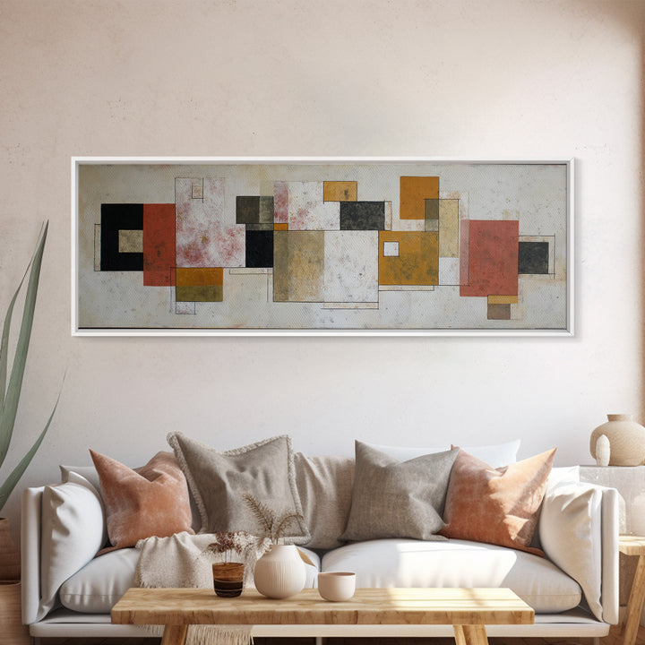 Mid Century Geometric Artwork Framed Canvas Print, Living Room Art, Art, Living Room Decor, Fine Art, Living, Art Nouveau, LIR-3x1-72