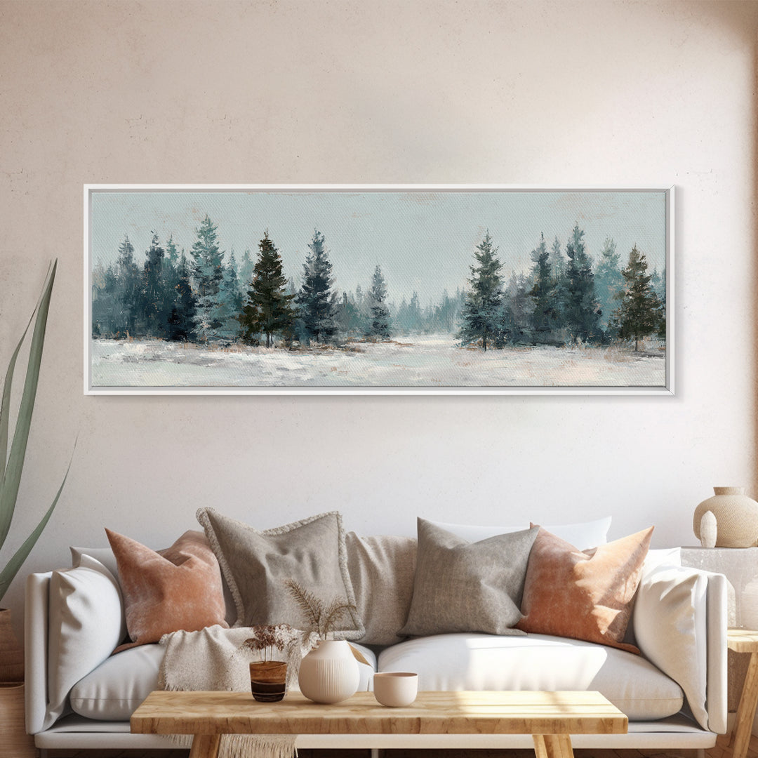 Minimal Scandinavian Forest Framed Canvas Print, Living Room Art, Modern Wall Art, Living Room Decor, Oil Painting, Living, LIR-3x1-77