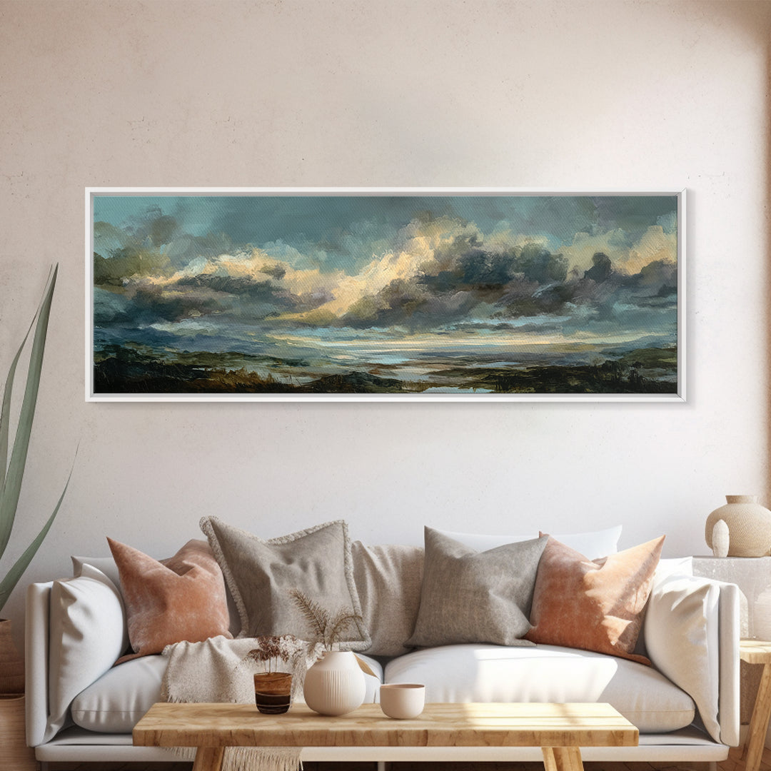 Large Cloudscape with Gentle Movement Canvas Print, Living Room Art, Mid Century Modern, Living Room Decor, Fine Art, Living, LIR-3x1-83