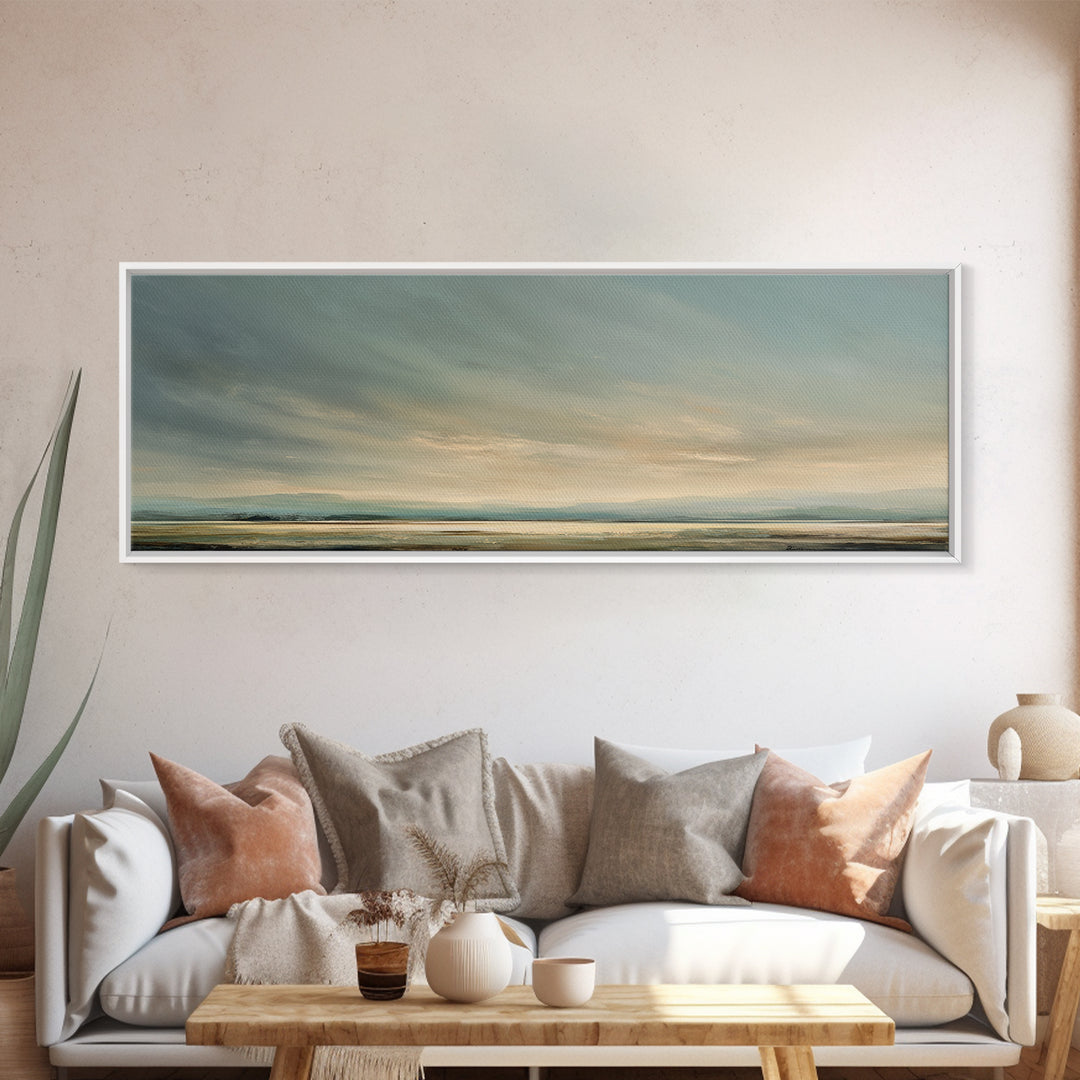 Modern Landscape with Expansive Calm Sky Canvas Print, Living Room Art, Art Print, Living Room Decor, Watercolor Art, Living, LIR-3x1-91