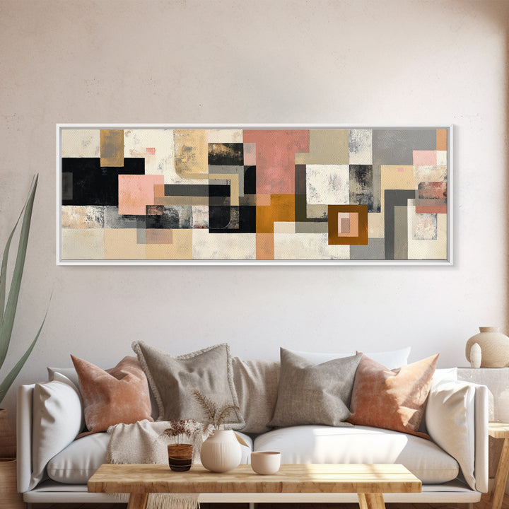 Mid Century Geometric Artwork Canvas Print, Living Room Art, Textured Painting, Living Room Decor, Abstract Art, Living, LIR-3x1-96