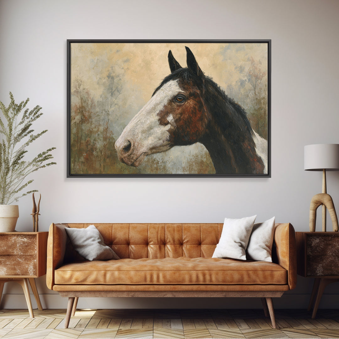 Contemporary Horse Portrait Framed Canvas Print, Living Room Art, Digital Wall Art, Living Room Decor, Fine Art, Living, LIR-3x2-14