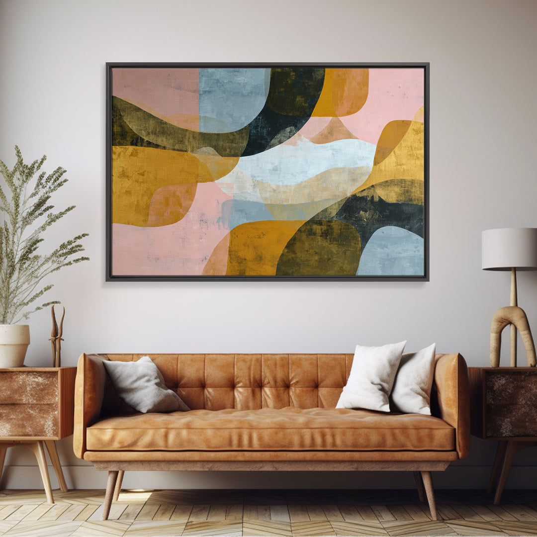 Gold Accented Abstract Brushwork Framed Canvas Print, Living Room Art, Large Wall Art, Living Room Decor, Abstract Art, Living, LIR-3x2-18