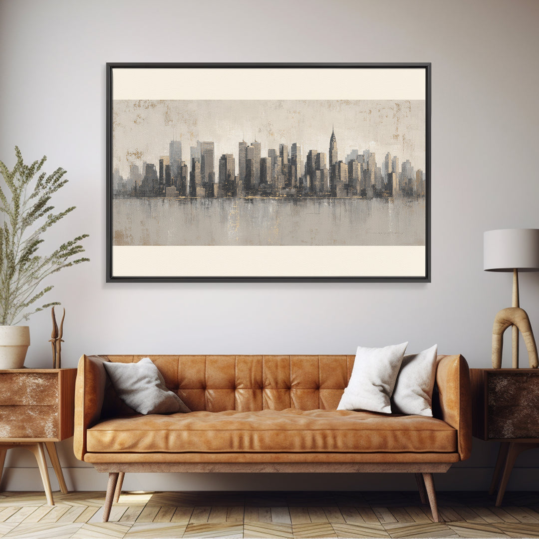 Modern City Skyline Framed Canvas Print, Living Room Art, Mid Century Modern, Living Room Decor, Abstract Art, Living, LIR-3x2-2