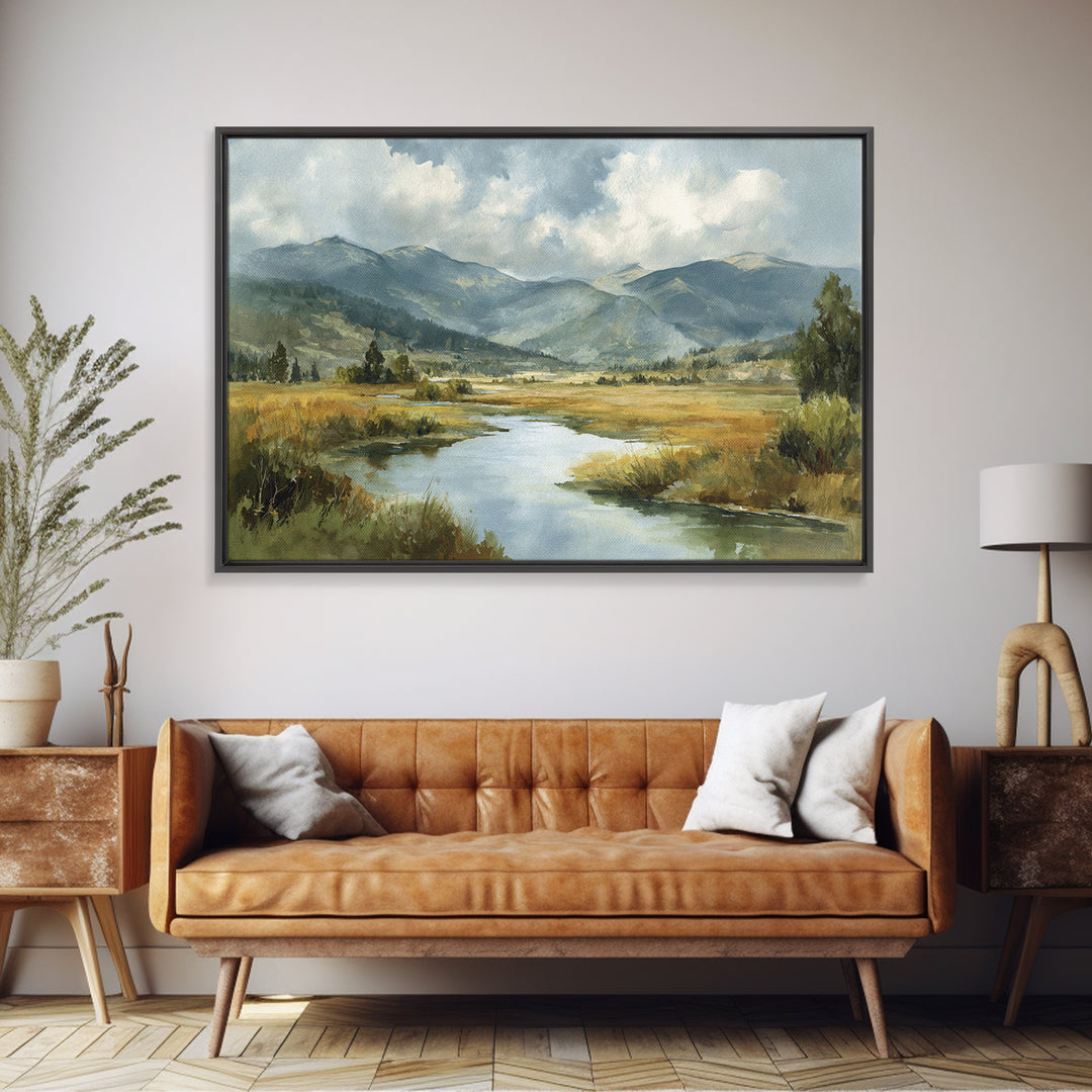 Classic Mountain Panorama for Cozy Interiors Framed Canvas Print, Living Room Art, Boho Wall Art, Living Room Decor, Living, LIR-3x2-20