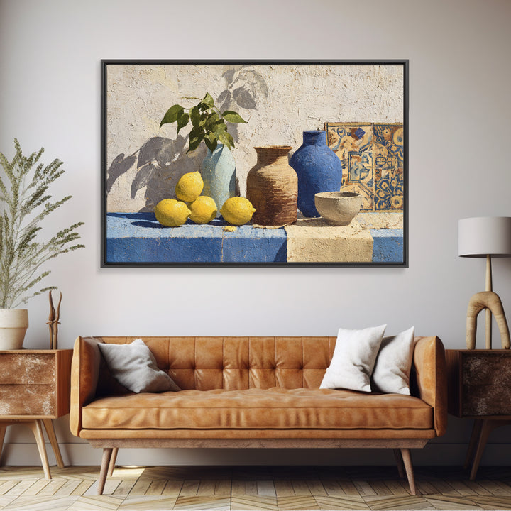 Warm Mediterranean Lemon Still Life Canvas Print, Living Room Art, Art Nouveau, Living Room Decor, Oil Painting, Living, LIR-3x2-22