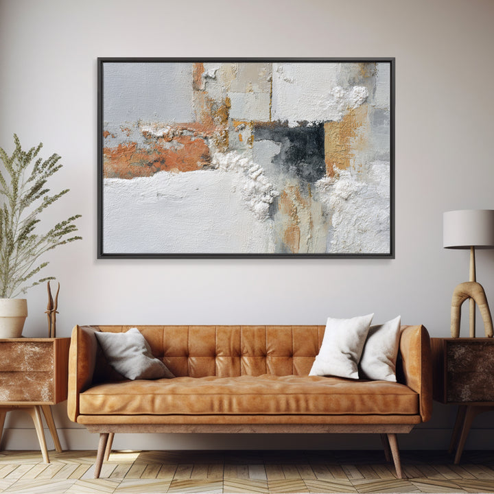Monochrome Stone Texture Abstraction Framed Canvas Print, Living Room Art, Dopamine Decor, Living Room Decor, Fine Art, Living, LIR-3x2-25