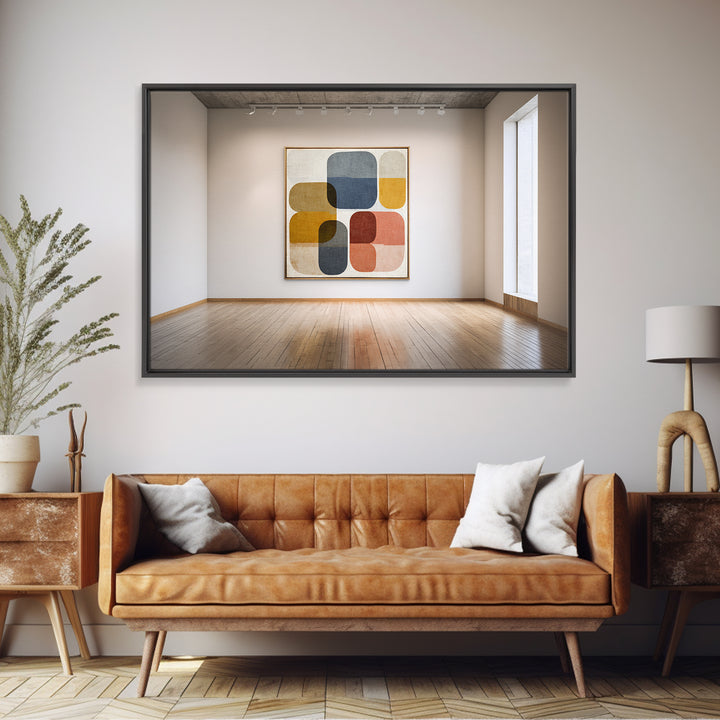 Mid Century Geometric Artwork Framed Canvas Print, Living Room Art, Living Room Wall Art, Living Room Decor, Abstract Art, LIR-3x2-36