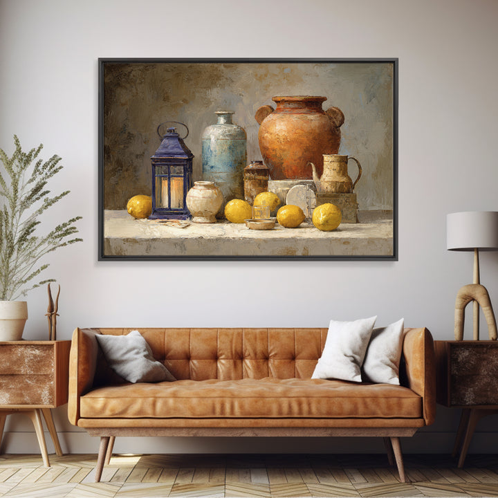 Warm Mediterranean Lemon Still Life Framed Canvas Print, Living Room Art, Printable Art, Living Room Decor, Fine Art, Living, LIR-3x2-46