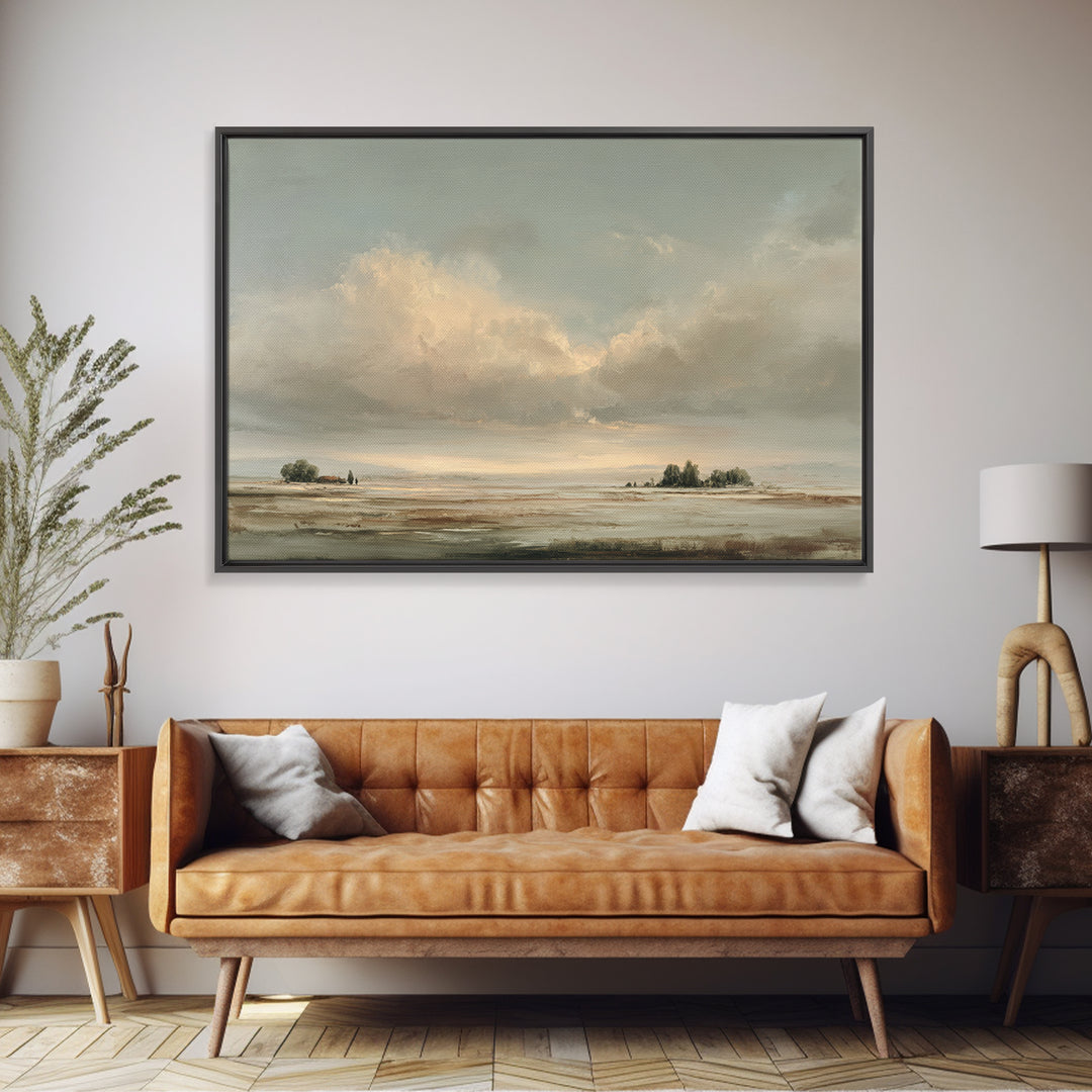 Large Cloudscape with Gentle Movement Framed Canvas Print, Living Room Art, Home, Living Room Decor, Oil Painting, Living, LIR-3x2-47