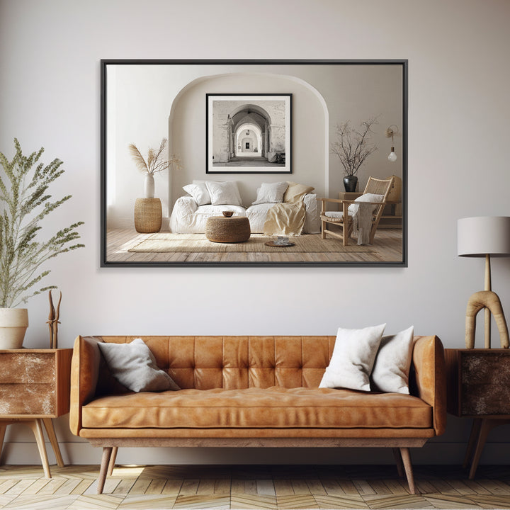 Black and White Architectural Arch Composition Framed Canvas Print, Living Room Art, Home, Living Room Decor, Oil Painting, LIR-3x2-59