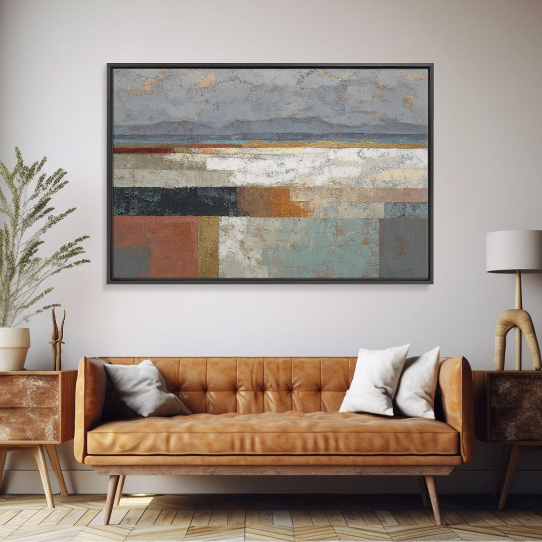 Mid Century Geometric Artwork Framed Canvas Print, Living Room Art, Textured Painting, Living Room Decor, Abstract Art, Living, LIR-3x2-60