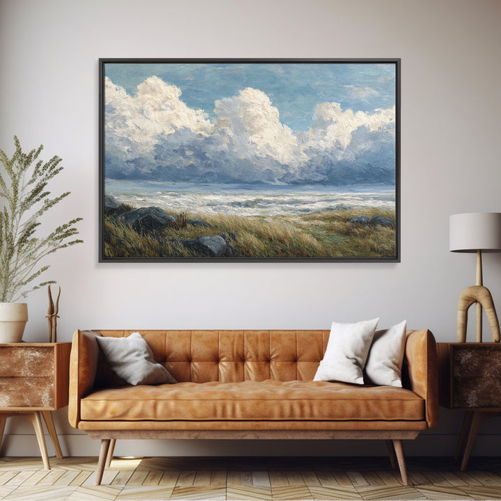 Large Cloudscape with Gentle Movement Framed Canvas Print, Living Room Art, 3 Piece Wall Art, Living Room Decor, Watercolor Art, LIR-3x2-71