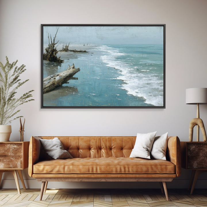 Moody Seascape for Dramatic Focal Point Framed Canvas Print, Living Room Art, Bedroom Wall Art, Living Room Decor, Oil Painting, LIR-3x2-82