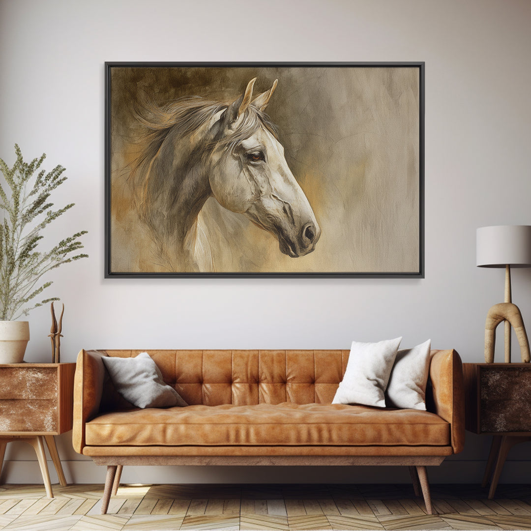 Contemporary Horse Portrait Framed Canvas Print, Living Room Art, Boho Wall Art, Living Room Decor, Oil Painting, Living, LIR-3x2-86