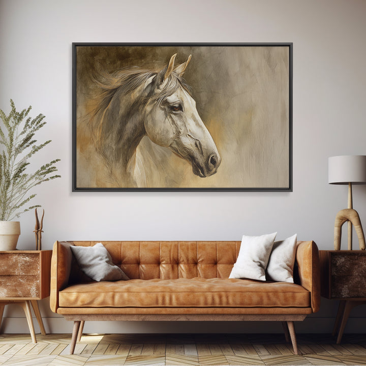 Contemporary Horse Portrait Framed Canvas Print, Living Room Art, Boho Wall Art, Living Room Decor, Oil Painting, Living, LIR-3x2-86