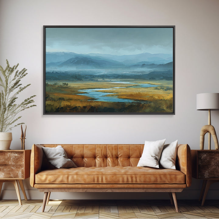 Classic Mountain Panorama for Cozy Interiors Framed Canvas Print, Living Room Art, Painting, Living Room Decor, Living, LIR-3x2-92