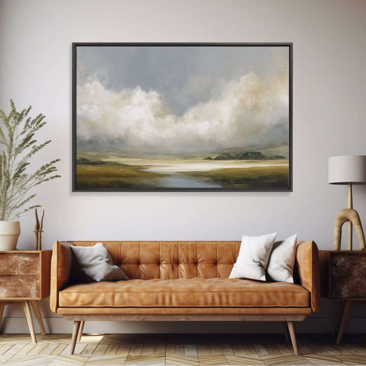Large Cloudscape with Gentle Movement Framed Canvas Print, Living Room Art, Mid Century Modern, Living Room Decor, Living, LIR-3x2-95