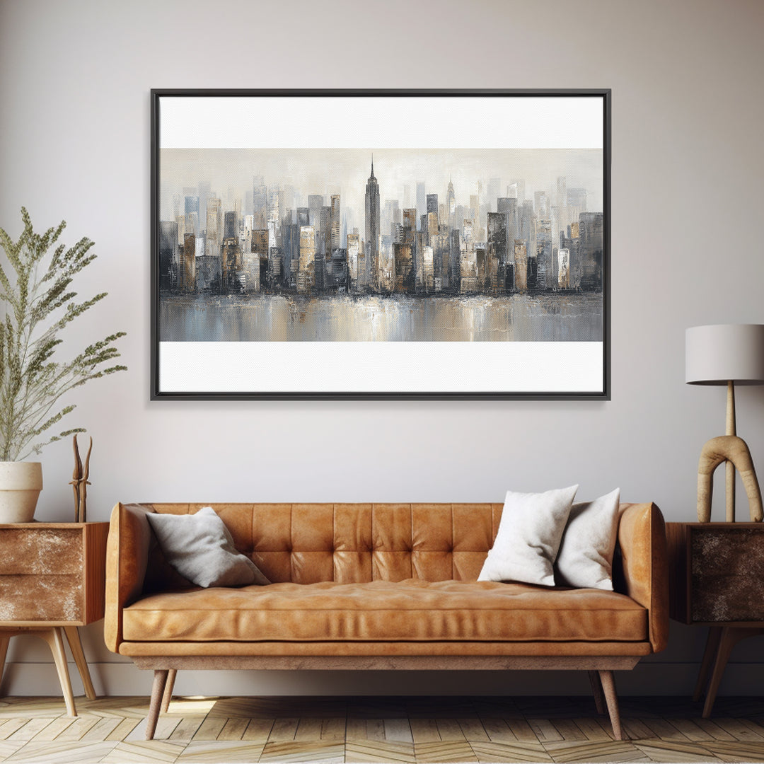 Modern City Skyline Canvas Print, Living Room Art, Modern Wall Art, Living Room Decor, Fine Art, Living, Textured Painting, LIR-3x2-98