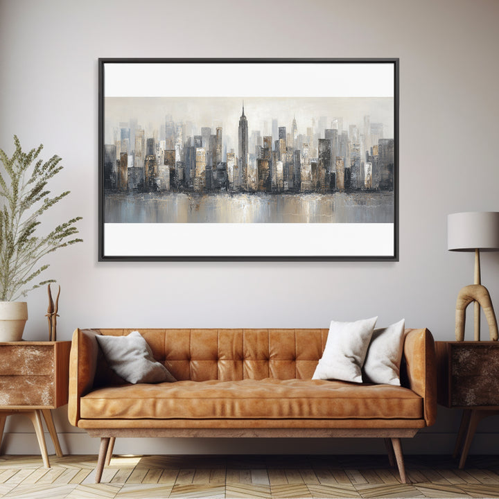 Modern City Skyline Canvas Print, Living Room Art, Modern Wall Art, Living Room Decor, Fine Art, Living, Textured Painting, LIR-3x2-98