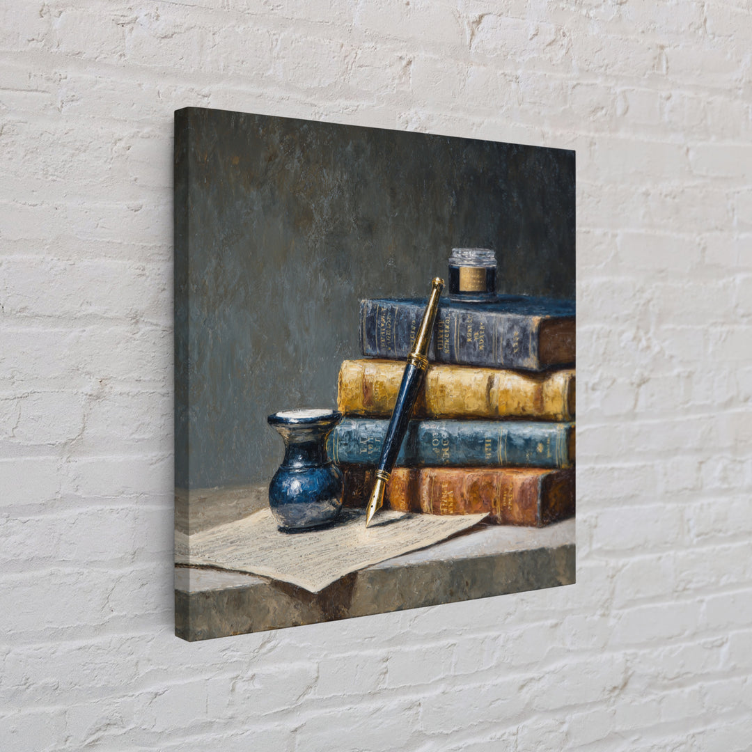 Dignified Law Books and Fountain Pen Still Canvas Print, Law Office Art, Lawyer, Office Decor, Fine Art, Counsel, Neutral Decor, LOA-1x1-50