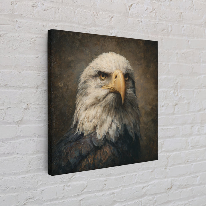 Eagle Portrait with Solemn Presence Framed Canvas Print, Law Office Art, Bookish Wall Art, Office Decor, Fine Art, Counsel, LOA-1x1-6