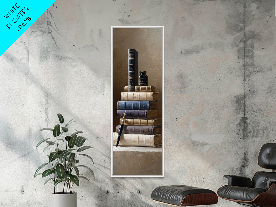 Dignified Law Books and Fountain Pen Still Framed Canvas Print, Law Office Art, Lawyer Sign, Office Decor, Fine Art, Counsel, LOA-1x3-62
