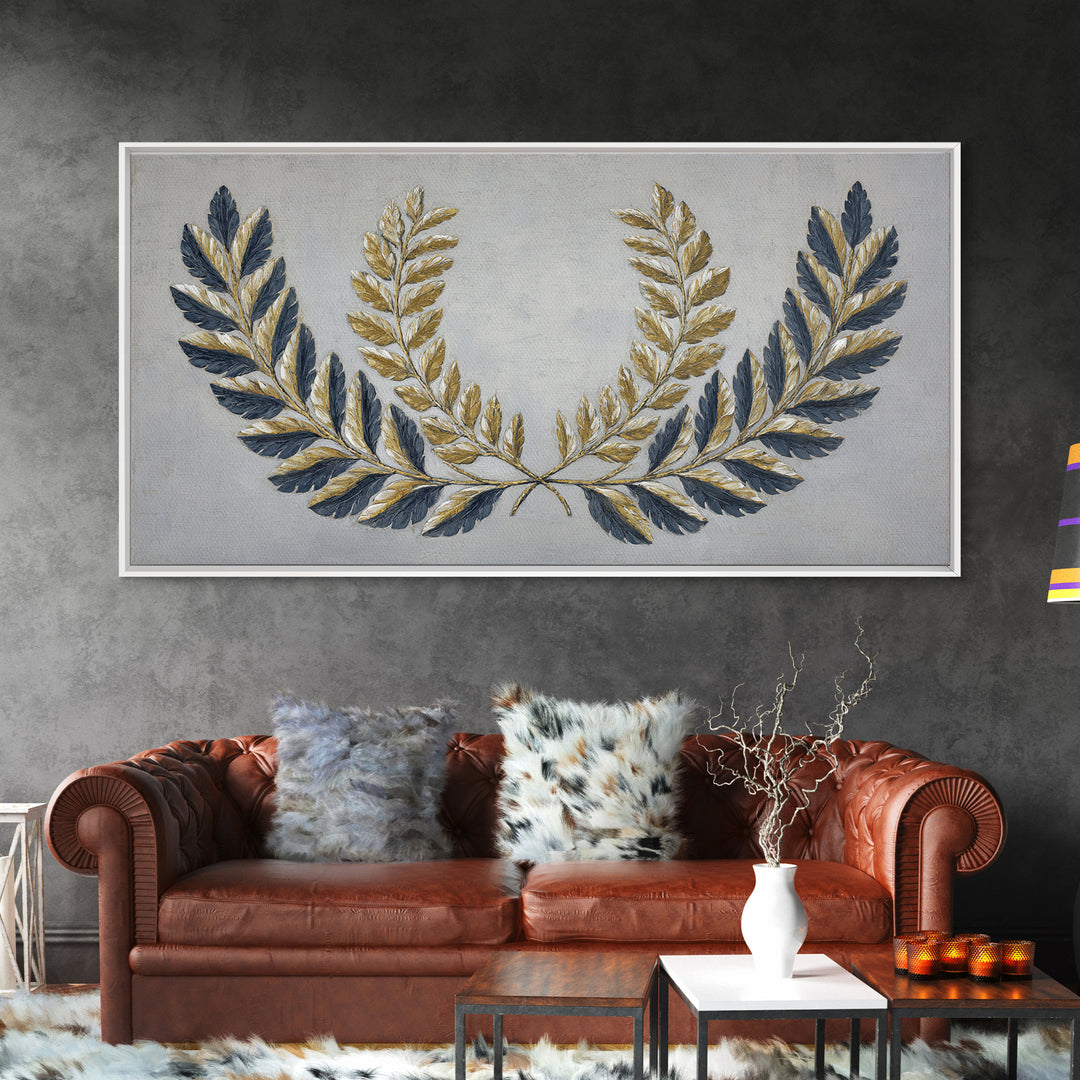 Roman Laurel Wreath Framed Canvas Print, Law Office Art, Lawyer, Office Decor, Fine Art, Counsel, Neutral Decor, Modern Decor, LOA-2x1-100