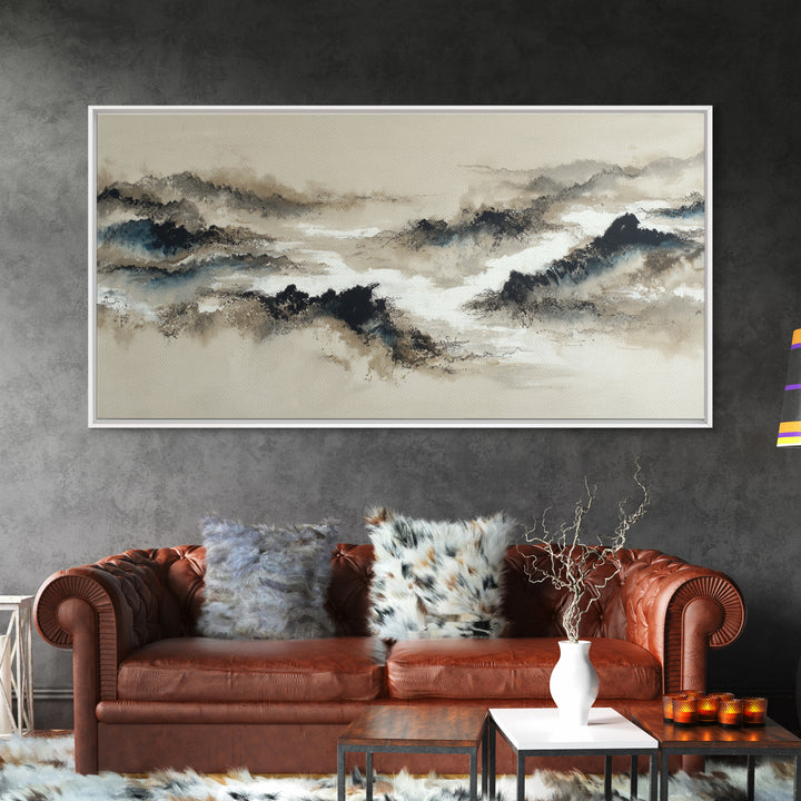Ink Wash Mountain Symbolizing Stability Framed Canvas Print, Law Office Art, Modern Decor, Office Decor, Fine Art, Counsel, LOA-2x1-16