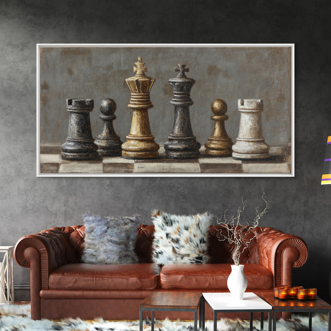 Single Chess King Framed Canvas Print, Law Office Art, Home Decor, Office Decor, Fine Art, Counsel, Minimalist Decor, LOA-2x1-18