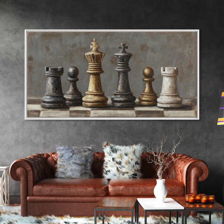 Single Chess King Framed Canvas Print, Law Office Art, Home Decor, Office Decor, Fine Art, Counsel, Minimalist Decor, LOA-2x1-18
