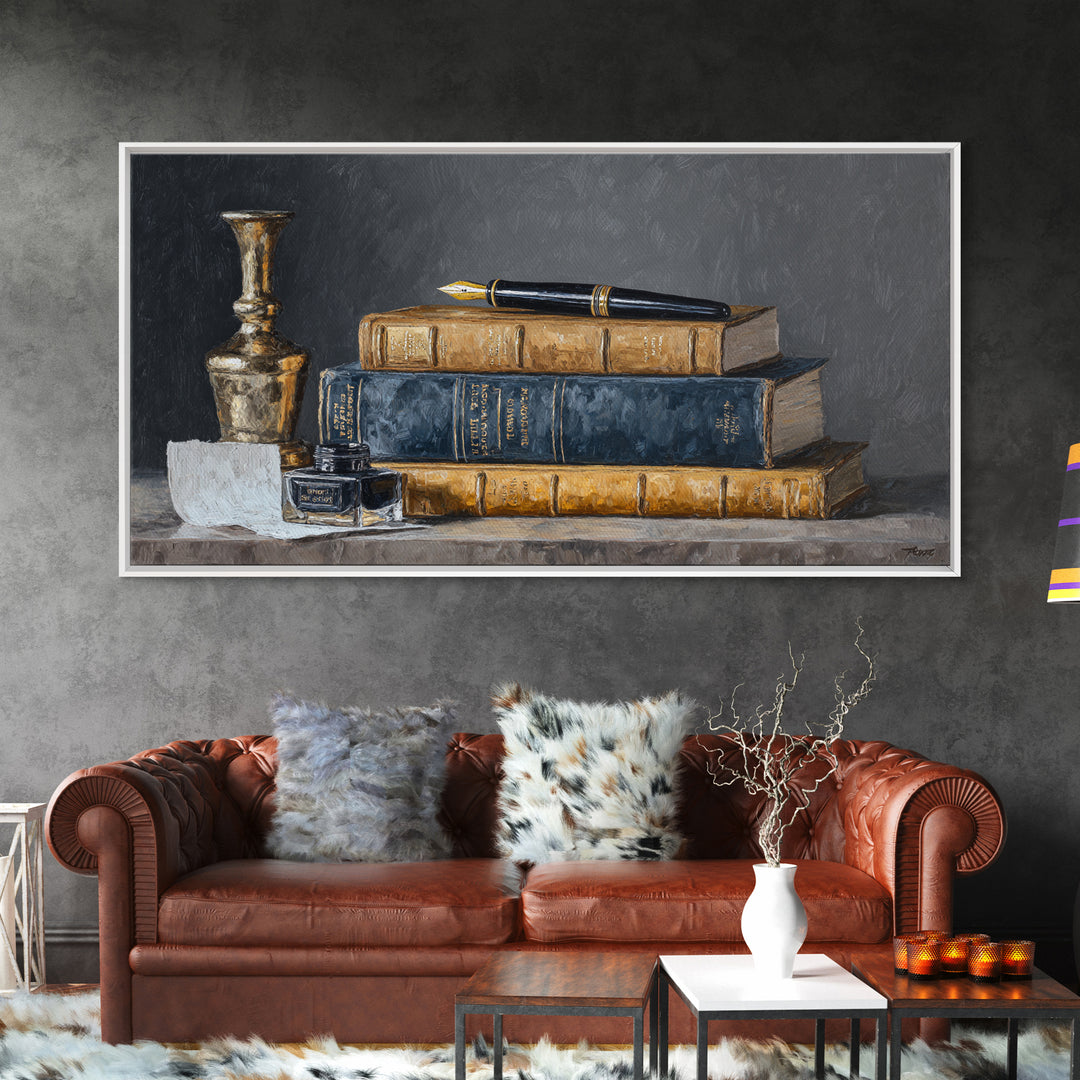 Dignified Law Books and Fountain Pen Still Canvas Print, Law Office Art, Gallery Decor, Office Decor, Fine Art, Counsel, LOA-2x1-22