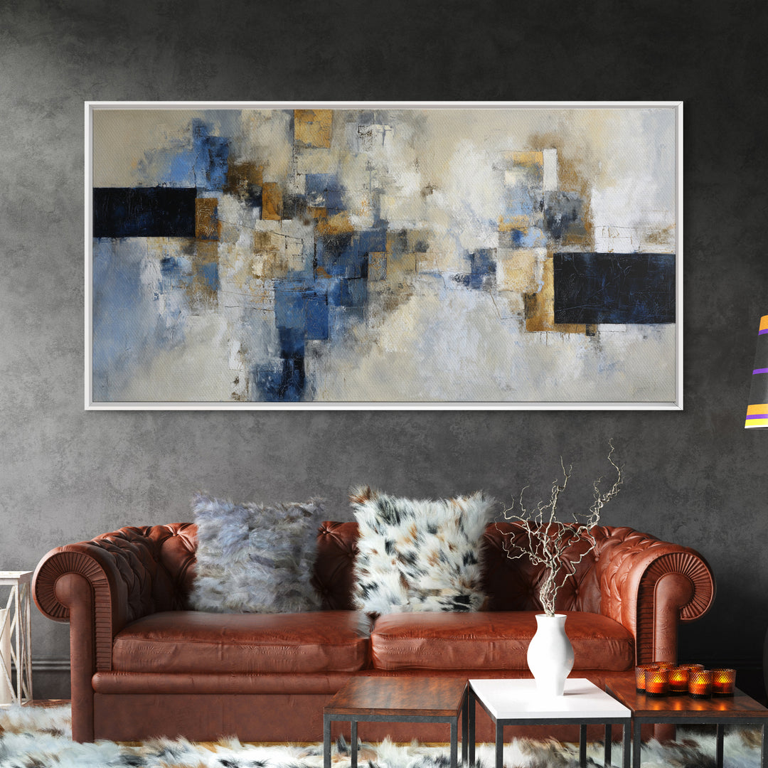 Abstract Navy and Gold Composition for Authority Canvas Print, Law Office Art, Painting, Office Decor, Abstract Art, Counsel, LOA-2x1-48