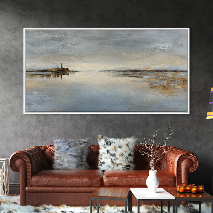 Stormy Landscape with Lighthouse as Guidance Metaphor Framed Canvas Print, Law Office Art, Poster Print, Office Decor, Counsel, LOA-2x1-55