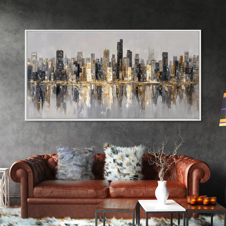 Quiet City Skyline Framed Canvas Print, Law Office Art, Digital Prints, Office Decor, Abstract Art, Counsel, Gifts for Lawyers, LOA-2x1-56