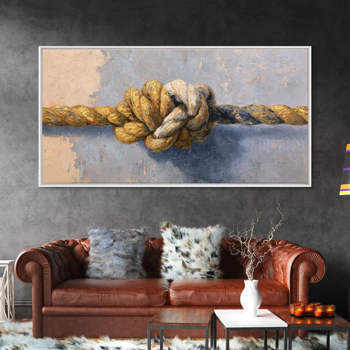 Gold Thread Knot Symbolizing Resolution Canvas Print, Law Office Art, Statement Artwork, Office Decor, Oil Painting, Counsel, LOA-2x1-62