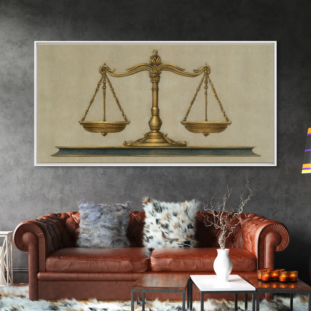 Classical Scales of Justice Canvas Print, Law Office Art, Printable, Office Decor, Fine Art, Counsel, Modern Wall Decor, LOA-2x1-69