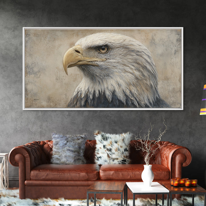 Eagle Portrait with Solemn Presence Canvas Print, Law Office Art, Contemporary Art, Office Decor, Counsel, Metal Wall Decor, LOA-2x1-74